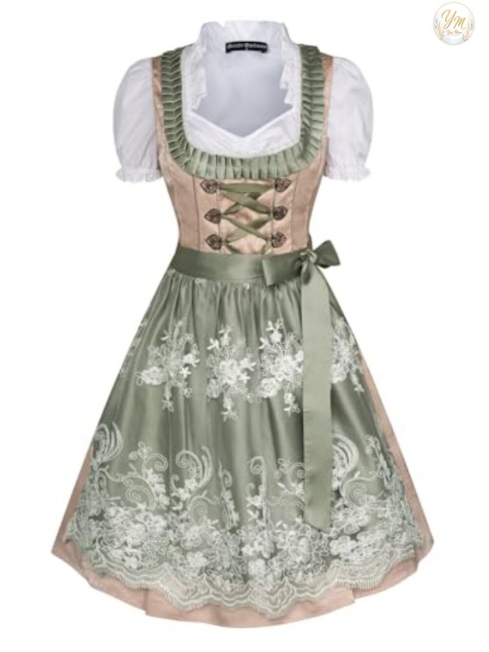 3 Pc Oktoberfest Dirndl Dress Set Satin Floral Lace Bavarian Costume